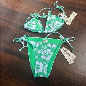 No Boundaries Green and White Floral Bikini